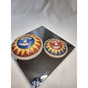 Vintage South Africa Sun Celestial Sun Wall Art Hanging Plaque - Set Of 2